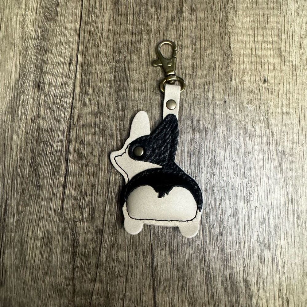 PEBBLED BLACK Leather Purse Charm FAST SHIP Portland Leather Dog Lover CHESTER - Picture 2 of 4